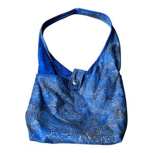 Hand made Hobo Slouch bag fabric blue and gold boho hippie